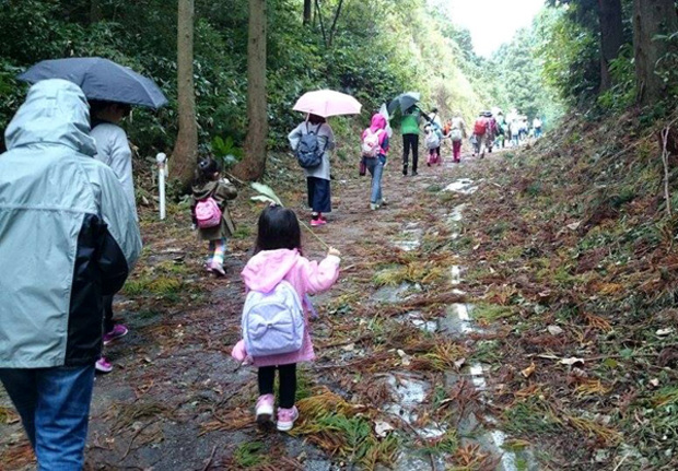 急に降り出した雨、大きな葉っぱが傘代わりになりました。